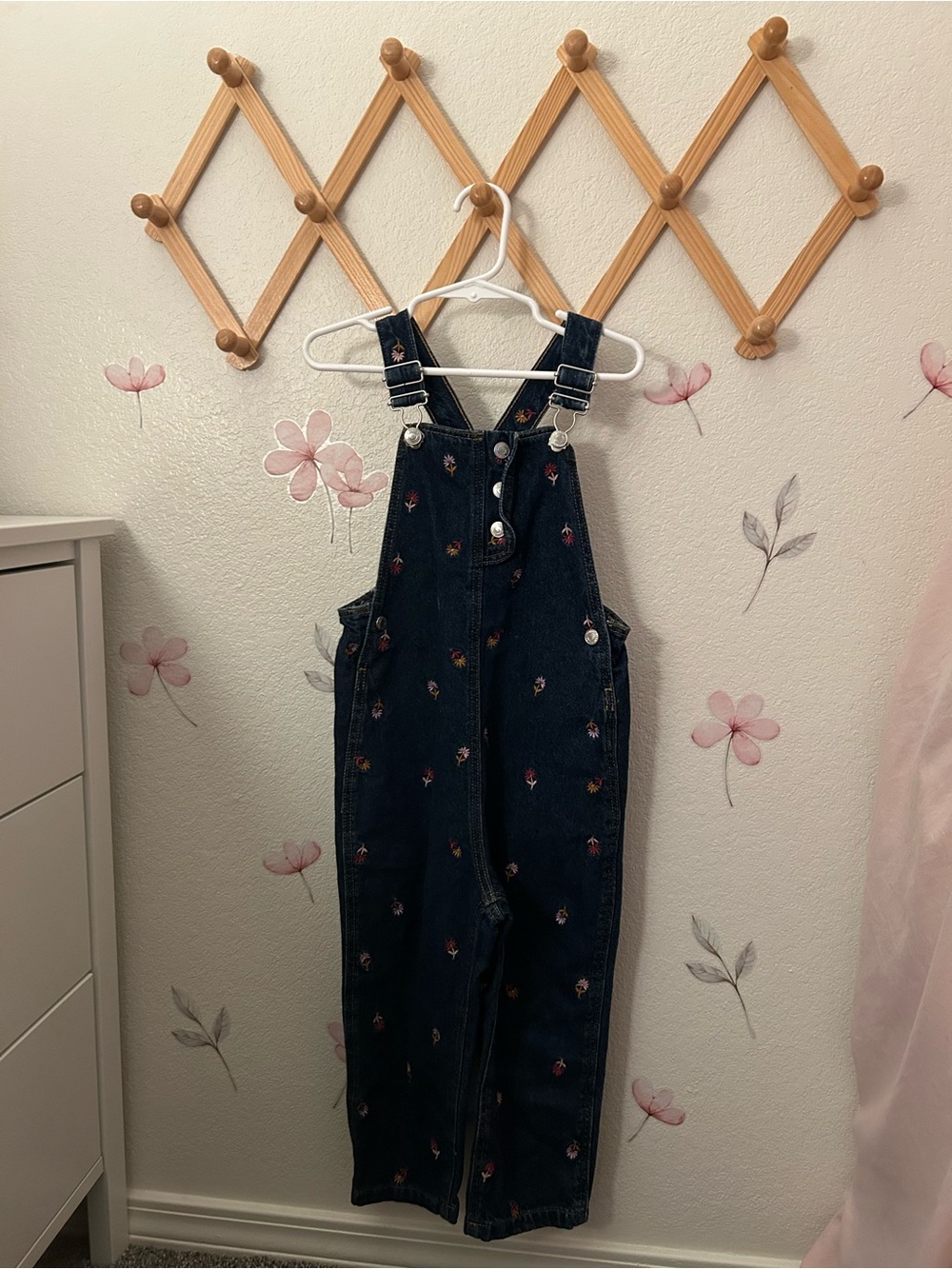 Zara Navy Denim Overalls with Floral Embroidery